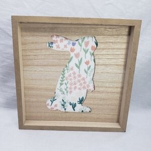 Target Fabric and Wood Shadowbox Floral Bunny Rabbit Wall Picture